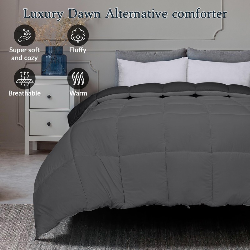 ROYALE LINENS Reversable Comforter - King Size Duvet Insert -