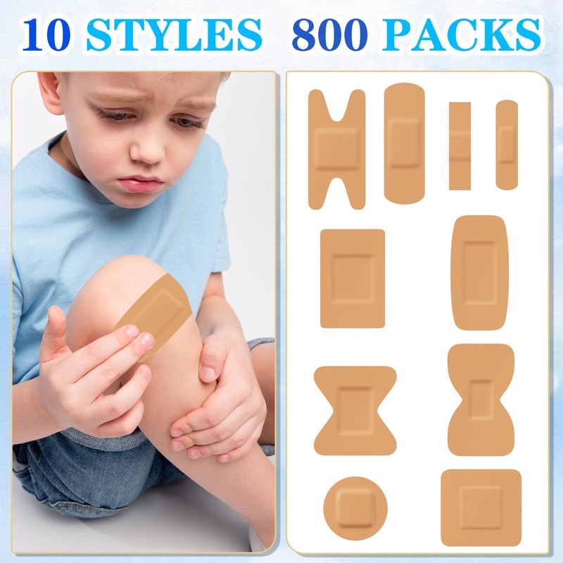 Assorted Bandage Variety Pack (800 Pcs), Waterproof & Breathable Large