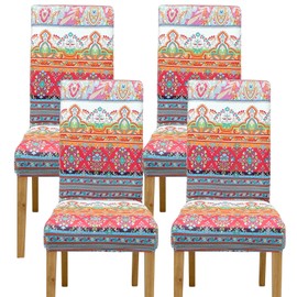 Comfy Gate 4 Pack Dining Room Chair Covers, Chair Covers for Dining Room Set of 4, Elastic Dining Chair Slipcovers, Dining Chair Slipcover, Kitchen Chair Protector Set of 4, Bohemian 2