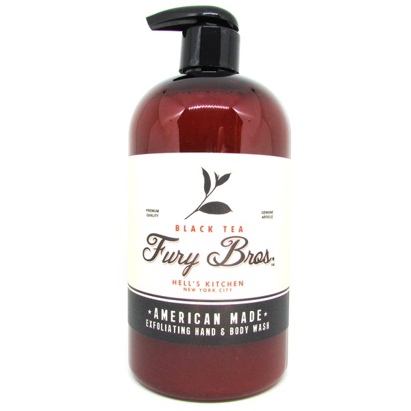 Fury Bros. Luxury Black Series Exfoliating Hand & Body Wash for Men | Made in the USA with All Natural Ingredients | Clean, Fresh Scent | Black Tea - Dutch East India Company Cargo, 16 ounce
