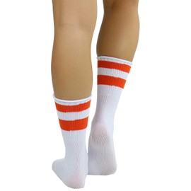 ToBeInStyle - Calcetines atléticos de acrílico para mujer con doble franja, con tobillo y playera, blanco/anaranjado, One Size