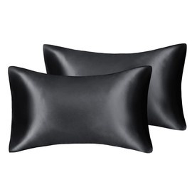 Silky Luxury Satin Pillow Case for Hair & Facial Skin to prevent wrinkles Hidden Zipper (Black, Standard(50x75cm) 2 Pk)