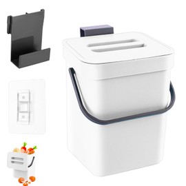 Hanging Trash Bin, 3L Hanging Bin for Worktop, 16.1 x 13 x 20.5 cm Waste Bin for Worktop, Wall-Mounted Trash Bin, Full Colour Waste Paper Bin, Non-Perforated Bin with Lid