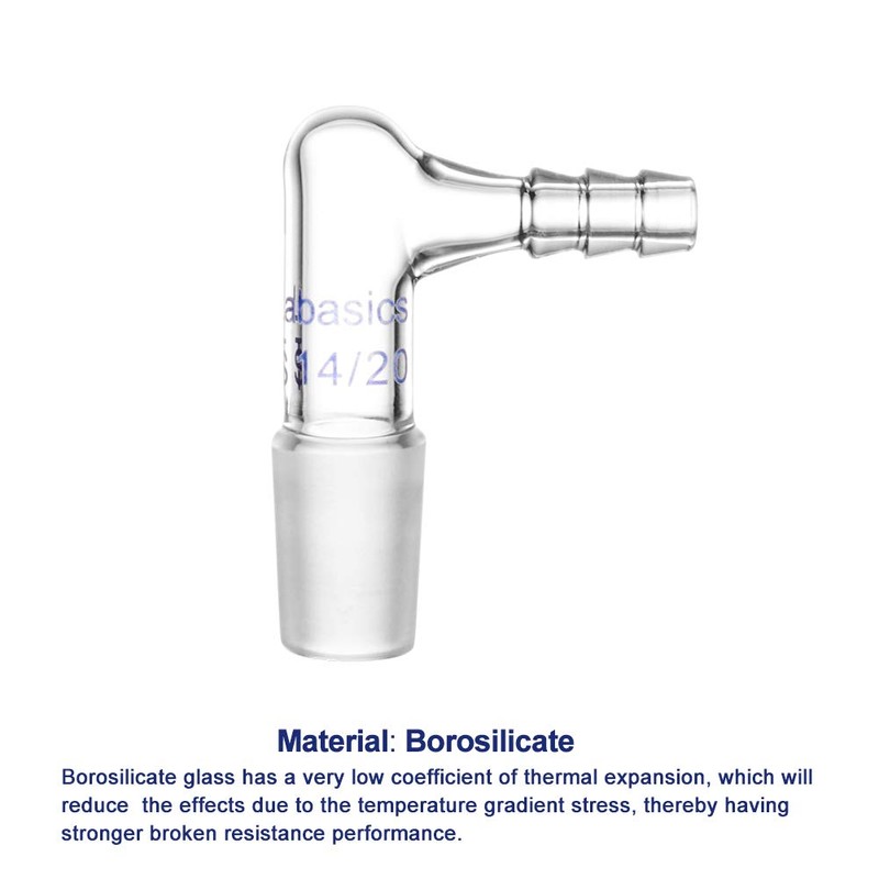 Labasics Glass 90 Degree Vacuum/Gas Adapter, Borosilicate Glass Bent Inlet
