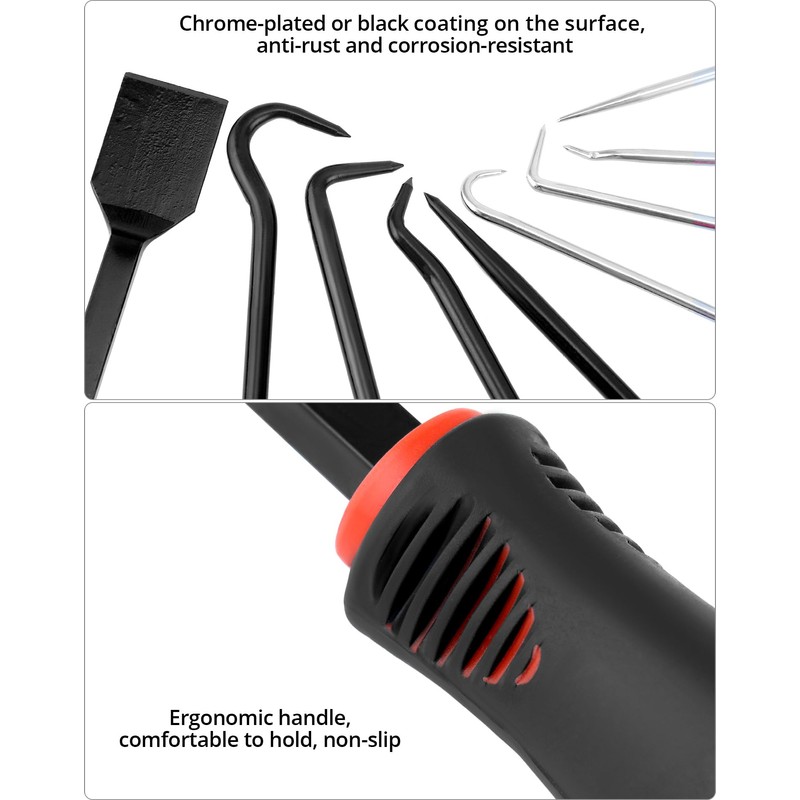 QWORK® 9Pcs Long Hook and Pick Set with Scraper, RemovalPullerHook,