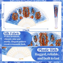 Roowest 12 Set Our Lady of Guadalupe Hand Fan with Organza Gift Bags Religious Folding Fan Baptism Favor for Guest First Communion Gift Church Gift Catholic Fan Gifts for Bautizo Recuerdos