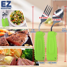 Adaptive Utensils, Weight Utensils for Tremors and Parkinson Patients, Utensil Set Spoon and Fork for Elderly (Left Hand - 1 Set Green Spoon and Fork)
