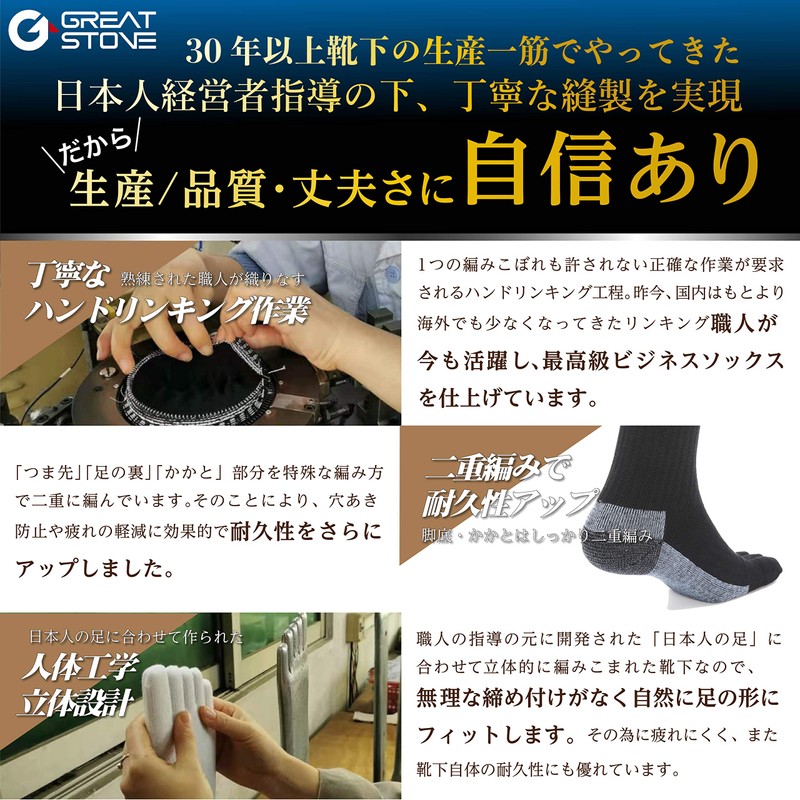 GREAT STONE Men's Five Toe Socks, Set of 6, 5