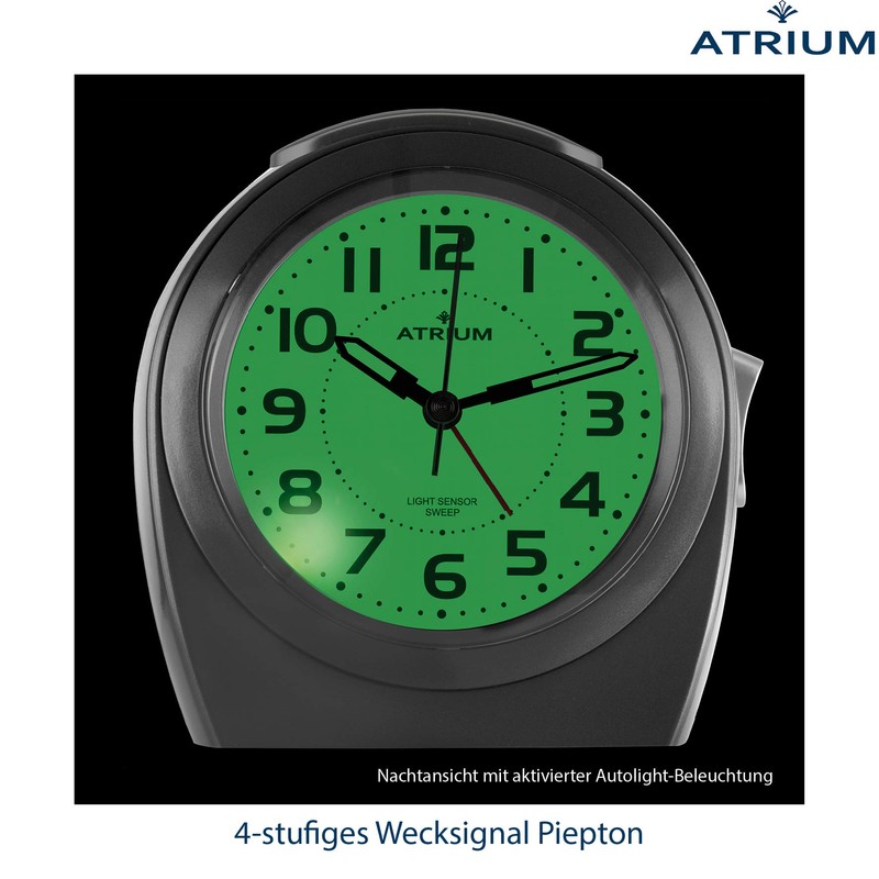 ATRIUM Wecker Analog Quarz ohne Ticken mit automatischem Nachtlicht und