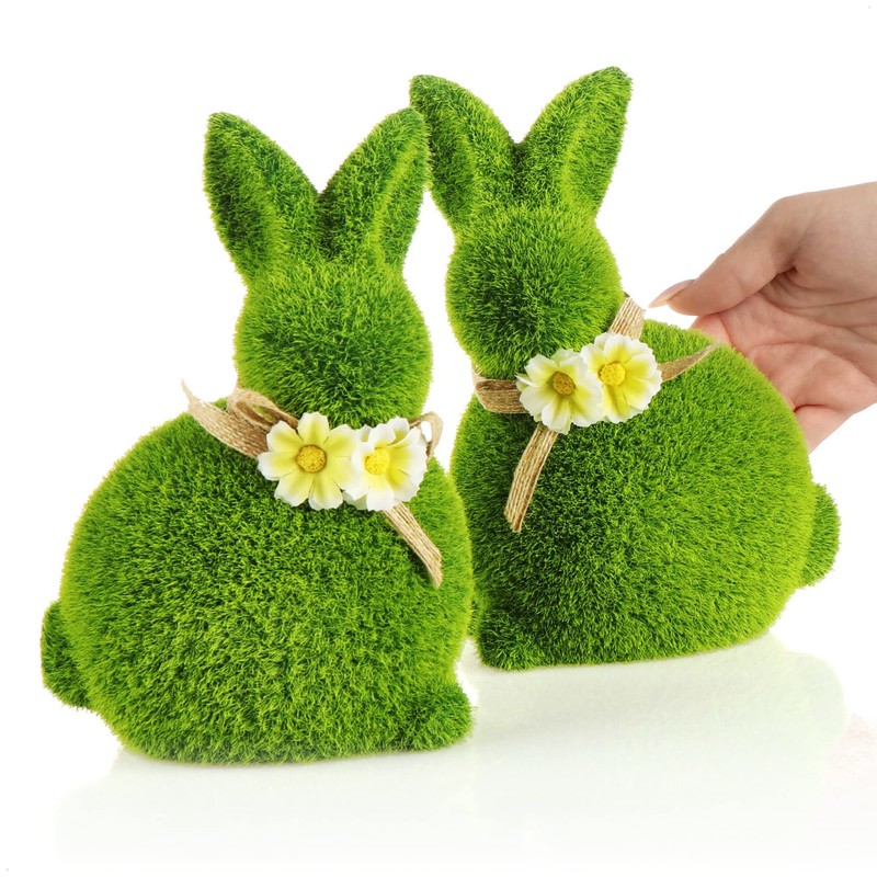 Com-Four® Decorative figures, green ceramic Easter figures, with moss like