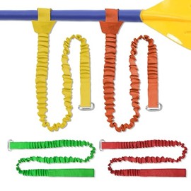 Roucerlin Kayak Paddle Leash, 3-5 Feet Elastic Paddle Leash for Paddle Board with Carabiner, Fishing Rod Leash Tether Strap for SUP Canoeing Canoe Paddling Fishing Rods (Red Green Orange and Yellow)