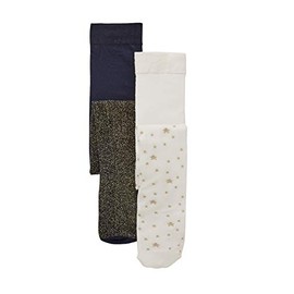 Vertbaudet Pack of 2 Girls Baby Glitter Tights Pack Beige Gloss Effect 23/26, Pack Beige Gloss Effect