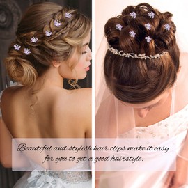 YISSION 40 Pcs Mini Rhinestone Butterfly Hair Clips Cute Purple Hair Pins Small Decorative Hair Clips Wedding Hair Barrettes Bridal Hair Accessories for Girls Women