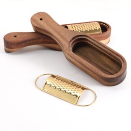 Box Cheese Grater With Container - Stainless Steel Parmesan Cheese Grater With Wood Handle Shredder Zester Grater Box Kitchen Handheld Cheese Spoon Grater-Titanium Gold Colour