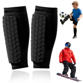 Soccer Shin Guards Pads for Youth Adult, Shin Defender Shin Guards Kids, Calf Compression Sleeve with Honeycomb Pads, Lightweight Calf Protective Gear for Football Soccer Baseball (Black, Medium)