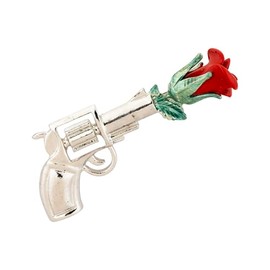 Knighthood Silver Gun-Shaped Brooch with Red Rose Accent – Unique Lapel Pin for Men and Women