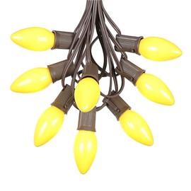 100 Foot C9 Yellow Ceramic Christmas String Light Set - Outdoor Christmas Light String - – Opaque Christmas Bulbs – Outdoor String Lights - Brown Wire