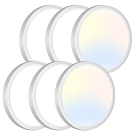 zemty 6Pack LED Ceiling Light Fixture, 6.5 Inch 12W 1200lm Flush Mount Light Fixtures, Bright & Adjustable 3000K 4000K 6500K, Round Flat Ceiling Lamp for Bathroom Closet Pantry Hallway