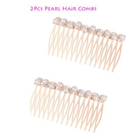 Xansema 2 Pcs Hair Side Combs for Women Girls, Bride Pearl Hair Comb with Rhinestones Decorative Hair Accessories for Wedding Party Daily (Gold)