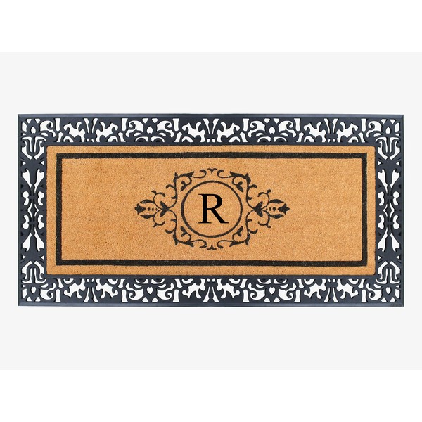 A1HC Natural Coir Monogrammed Hand Flocked Door Mat, Heavy Duty Welcome Doormat, Anti-Shed Treated Durable Doormat for Outdoor Entrance, Thin Profile, Long Lasting Front Porch Entry Rug (R), 30"X60"