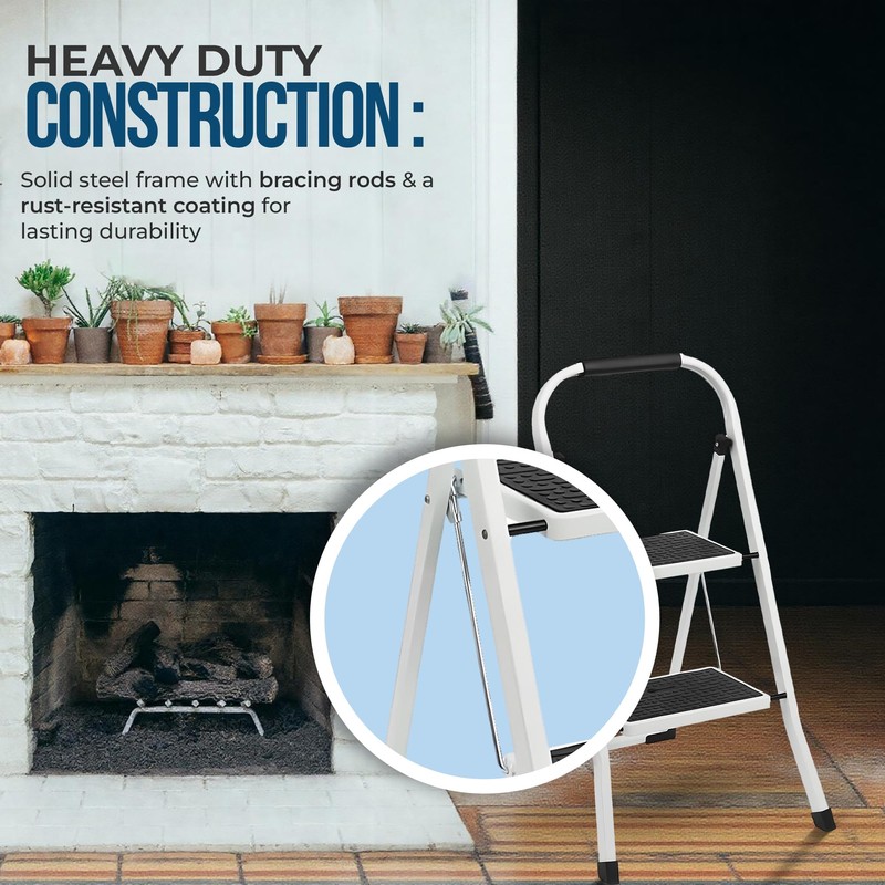 Simpli-Magic Step Ladder, 2 Step Stool Ergonomic Foldable with Wide