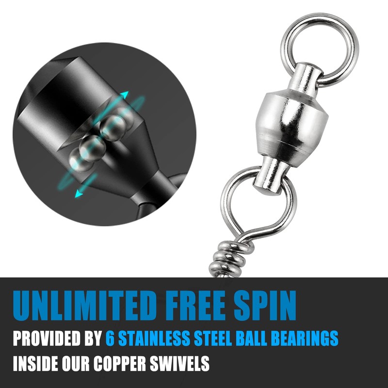 Dr.Fish 20 Pack Saltwater Fishing Snap Swivels, Heavy Duty Ball