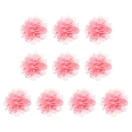PATIKIL 2.8" Gasa Flores, 10uds Malla Tela Flores Costura Tela Apliques Diadema Adornos para Bricolaje Artesanía Boda Decoración, Salmón