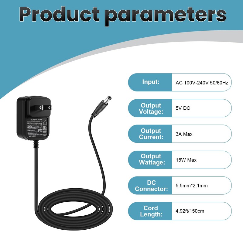 5V 3A Power Supply 2 Pack, ETL Certified 5 Volt