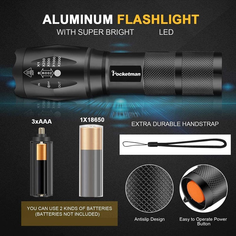 4 Pack Tactical Flashlights, 2000 Lumens LED Flashlight with Zoomable,Waterproof,