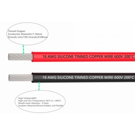 TUOFENG 18-Messgerät Draht, 30 m Super Flexible Silikon Isolierte Hakendraht 15 m Schwarz und 15 m Rot 2 getrennte Drähte Zinn Kupferdraht Hochtemperaturbeständigkeit für 3D-Drucker, RC-Fahrzeug