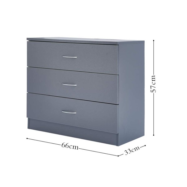 Songtree Chest of Drawers 3/4/5 Drawer with Metal Handles and Runners Bedside Table Cabinet Storage for Bedroom Living Room Furniture (3 Drawer, Gray)