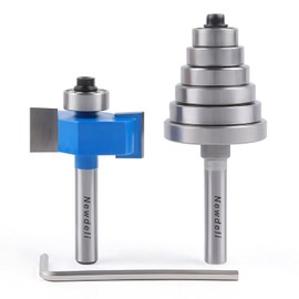Newdeli 1/4 Inch Shank Rabbet Router Bit 1/2" Height with 6 Bearings Set (1/2", 5/8", 3/4", 7/8", 1", 1-1/8" Bearings) Wood Biscuit Slot Cutters