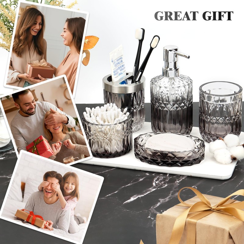 Ulable Bathroom Accessories Set, 5Pcs Bathroom Soap Dispenser Set, Glass
