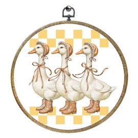 Cute Checkered Bow Goose Decor Goose Stuff Framed Round Wall Decor Canvas Wall Art Hanging Prints Artwork for Home Farmhouse Garden Living Room Boys Girls Bedroom Decorations 10.2X10.2 Inch