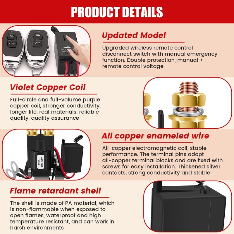 Battery Disconnect Switch 12V Remote Battery Kill Switch Anti-Theft for