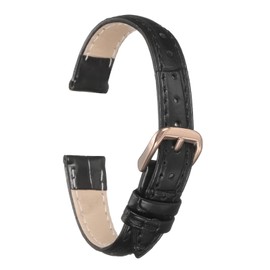 sourcing map Leather Watch Band 22mm Embossed Pattern Cowhide Watch Strap Replacement with Spring Bars for Men and Women, Black Rose Gold