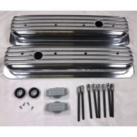 CNCRSR Small Block 350 Chevy Finned Aluminum Short Style Valve Covers & Air Cleaner Kit
