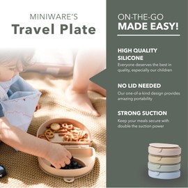 Miniware Silifold - Silicone Baby Plate - Compact & Foldable Baby Travel Essential to Promote Self-Feeding - Food Grade Silicone Baby Plates & Toddler Plates - BPA Free Baby Essentials (Almond Butter)