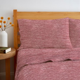 Road Trip America Jersey Knit Twin Sheet Set - Cotton (3 Pieces) All Seasonal Soft Cozy Knit Stretchy Bed Sheet - Red Space Dyed, Twin