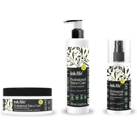 Pack Tattoo Care Rutina Diaria, Hidratación y Protección para Piel Tatuada, Crema 250 ml Mantequilla 150 ml Abrillantador 120 ml