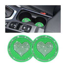 CGEAMDY 2 PCS Bling Car Cup Holder Coaster, Universal Crystal Rhinestone Loving Heart Car Coasters, Cute Vehicle Anti-Slip Drink Cup Mat, Auto Interior Accessories Universal for Women Girls(Green)