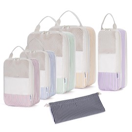 Narwey 6-Piece Compression Suitcase Organiser, Compression Packing Cubes Backpack Suitcase Organiser Compression Packing Cube Backpack Suitcase Organiser Travel Essentials for Women (Combined Stripes)