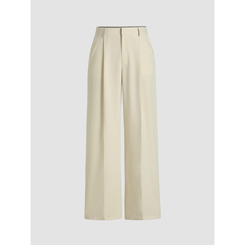 CIDER High Waist Pleated Wide Leg Pants A-Beige
