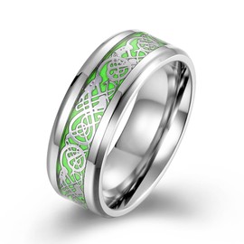 FUTPLOR Celtic Dragon Ring, High Polished Stainless Steel Rings Jewelry for men Party Glow Luminous Nibelungen Band Men's Comfort Wedding Ring (Silver, Size 9)