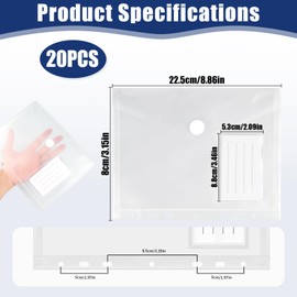 Pack of 20 A5 Document Wallets, 23 x 18 cm, Envelope Folders for Filing, Document Folders, Transparent Pockets with Fastening and Label Pocket, Waterproof for Document Organising (7 Holes)
