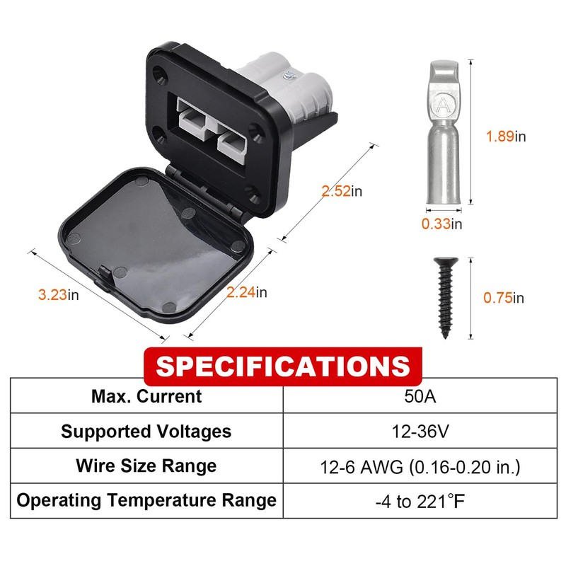 4PCS 50A Anderson Plug 12-6 AWG 12V-36V for Car RV