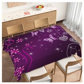 Beabes Table Cloth Butterfly, Glowing Butterflies Heart Floral Farmhouse Tablecloth Soft Table Cover for Kitchen Dinning Tabletop Decoration, 52x70 Inch Fitted Tablecloth