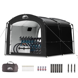 Happy Travel Bike Storage Tent, Outdoor 8×7×6.3ft Large 2-in-1 Portable Shed More 30% Top Space W/Double Doors with Mesh, Outside Lawn Mower Shelter and Bicycle Cover for Patio Furniture, Garden Tools