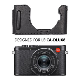 MUZIRI KINOKOO Case for Leica D-LUX 8 Camera - Retro Style Genuine Leather Half Protective Case for Leica D LUX 8/ D-LUX8 Camera - with Opening Bottom and Hand Grip Design - Black