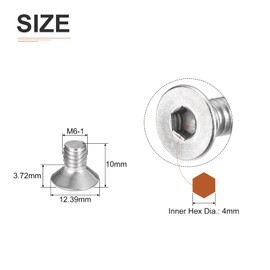 DTGN M6-1 x 10mm Flat Head Socket Cap Screws, 25 Pack 304 Stainless Steel Hex Socket Flat Head Screws, Full Thread, Countersunk Bolts